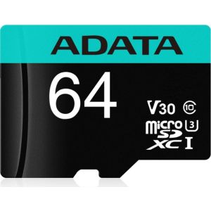 ADATA V30S/micro SDXC/64GB/95MBps/UHS-I U3 / Class 10/+ Adaptér AUSDX64GUI3V30SA2-RA1