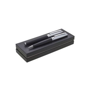 Dárková sada - kuličkové pero a roller GENERO v černo-stříbrné barvě