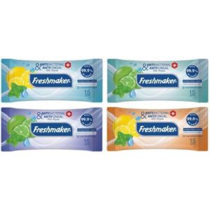 Vlhčené utěrky Freshmaker antibakteriální citron/mentol (15 ks)