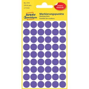 Etikety kruhové 12mm Avery fialové