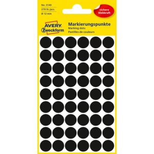 Etikety kruhové 12mm Avery černé