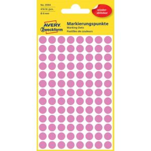 Etikety kruhové 8mm Avery odnímatelné růžové