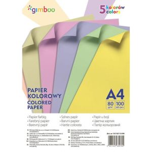 Barevný papír Gimboo A4 100 listů 80g 5 pastelových barev