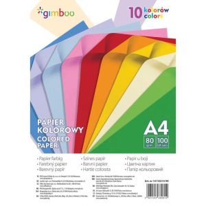 Barevný papír Gimboo A4, 100 listů, 80g, 10 neonových barev
