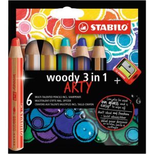 Barvičky STABILO woody 3 in1 6ks se struhadlem `ARTY`
