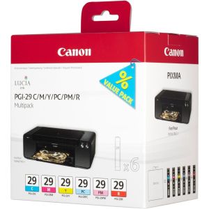 Cartridge Canon PGI-29, azurová, purpurová, žlutá, fotografická azurová a purpurová, červená, multipack, originál