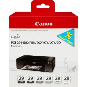 Cartridge Canon PGI-29, matná černá, fotografická černá, tmavě šedá, světle šedá, šedá, optimalizace barev, multipack, originál