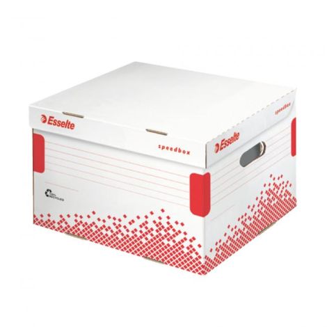 Archivní krabice Esselte Speedbox M se sklápěcím víkem bílá/červená 367×263×325 mm