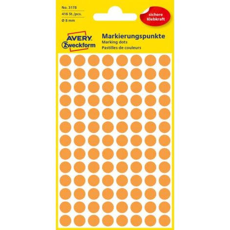 Etikety kruhové 8mm Avery neonově oranžové