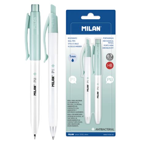Pero kuličkové MILAN P1 Antibacterial 1,0mm + mechanická tužka Antibacterial 0,7mm