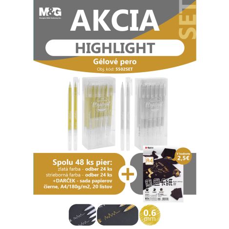 Pero gelové M&G Highlight 0,6 mm/stříbrné + zlaté 48ks SET