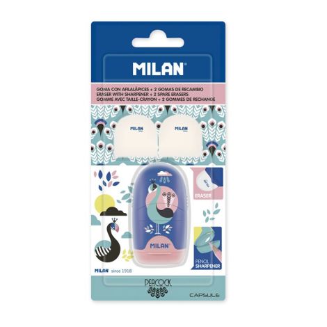 Guma + struhadlo MILAN CAPSULE Peacock blistr se 2 náhradními gumami
