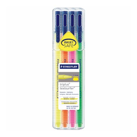 Zvýrazňovač, 1-4 mm, STAEDTLER "Triplus", sada 4 ks