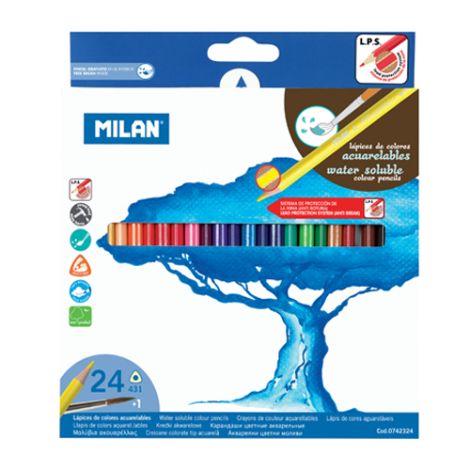 Pastelky MILAN tříhranné akvarelové 24 ks se štětcem