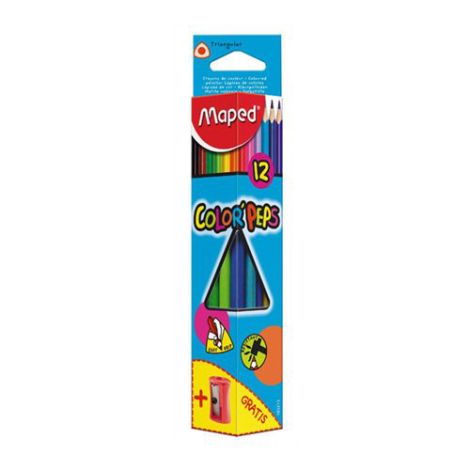 Pastelky trojhranné MAPED "COLOR`PEPS", 12 ks + struhadlo