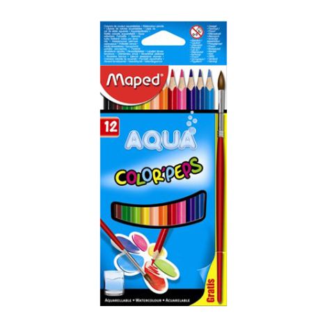Pastelky tříhranné - akvarelové MAPED "COLOR`PEPS", 12 ks + štětec