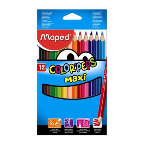 Pastelky trojhranné - tlusté MAPED "COLOR`PEPS MAXI", 12 ks