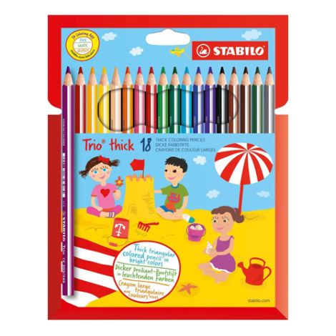 Pastelky trojhranné STABILO Trio thick, sada 18 ks
