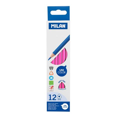 Pastelky MILAN Ergo Grip trojhranné 12 ks, růžová