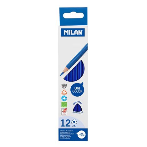 Pastelky MILAN Ergo Grip trojhranné 12 ks, Oceán modrá