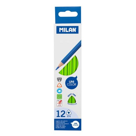 Pastelky MILAN Ergo Grip trojhranné 12 ks, zelená-světlá