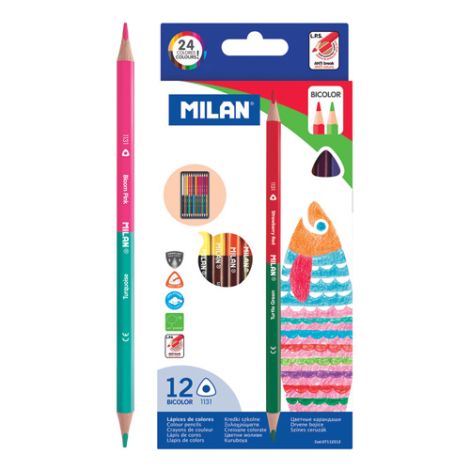Pastelky MILAN trojhranné oboustranné 12 ks / 24 barev