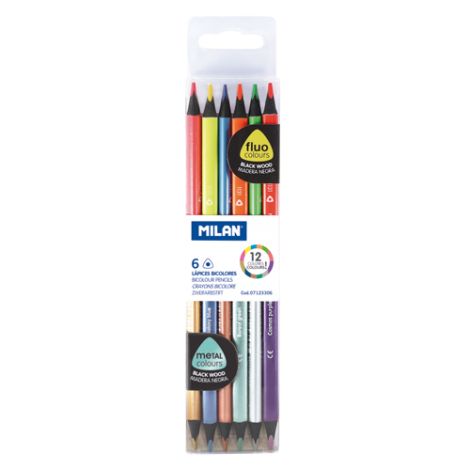 Pastelky MILAN trojhranné oboustranné - Fluo/Metal 6 ks