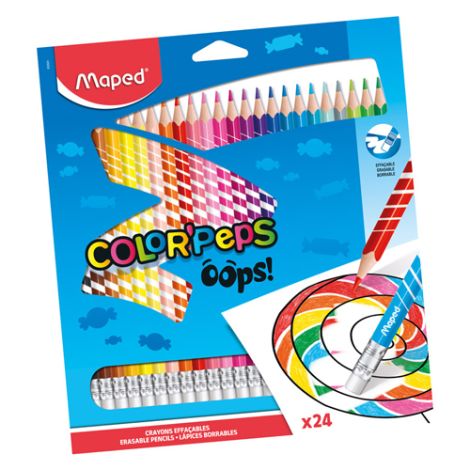 Pastelky trojhranné MAPED "COLOR&#39;PEPS OOPS" s gumou sada 24 ks