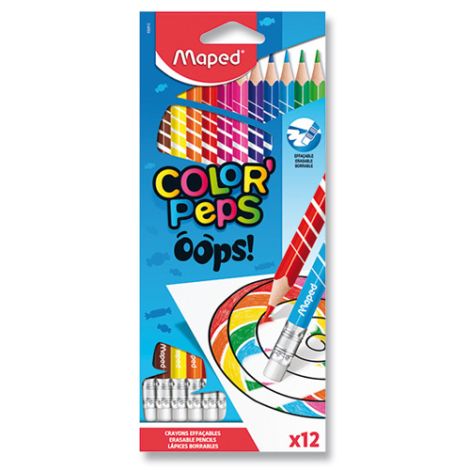 Pastelky trojhranné MAPED "COLOR&#39;PEPS OOPS" s gumou sada 12 ks