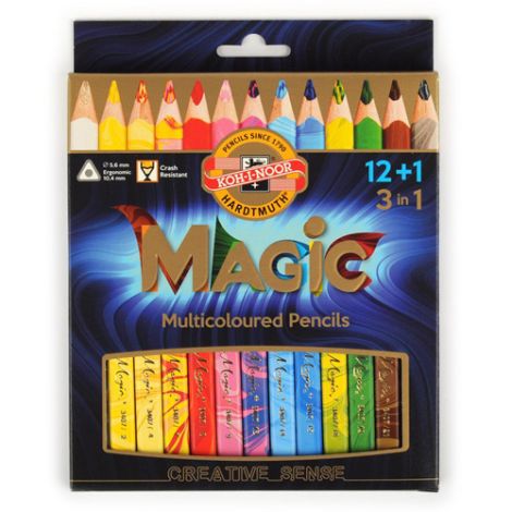 Pastelky trojhranné KOH-I-NOOR "MAGIC 3408" s vícebarevnou tuhou sada 12+1 ks