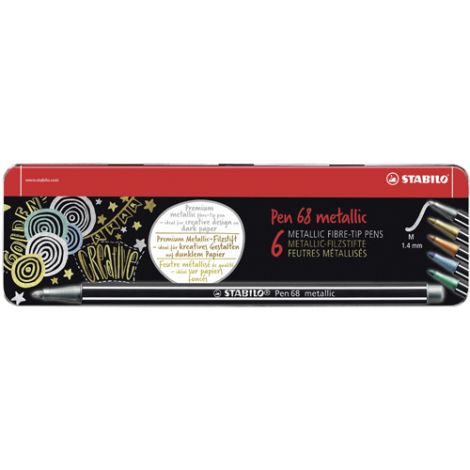 Prémiový metalický vláknový fix - STABILO Pen 68 metalický - 6 ks kovové balení