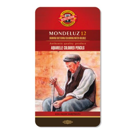 Pastelky KOH-I-NOOR Mondeluz, akvarelové, sada 12 ks v plech. boxu