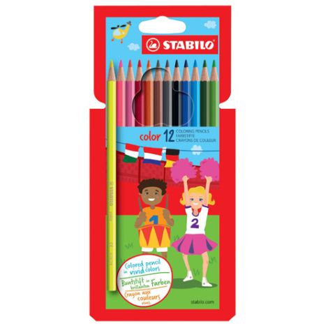 Barevné tužky, šestihranné, STABILO color, 10 ks různých barev + 2 neonové barvy