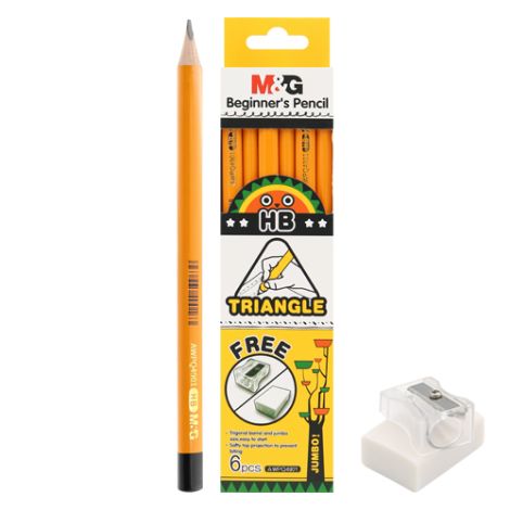 Tužka grafitová M&G Jumbo/tříhranná HB - sada 6 ks + guma a struhadlo