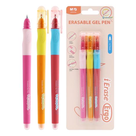 Roller gelový/gumovací M&G iErase Ergo School Girls 0,7 mm, modrý/sada 3 ks