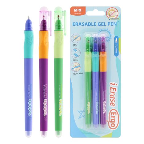 Roller gelový/gumovací M&G iErase Ergo School Boys 0,7mm, modrý/sada 3 ks