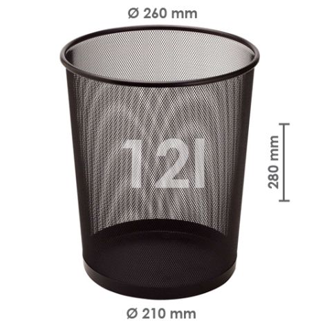Drátěný koš na odpadky, černý 12 l