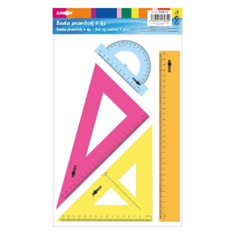 Sada pravítek - 4 ks, transparentní/barevná
