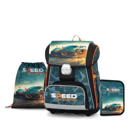 Školní batoh (3-dílný set) PREMIUM - Auto