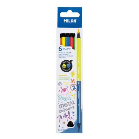 Pastelky MILAN trojhranné oboustranné - Fluo/Metal 6 ks