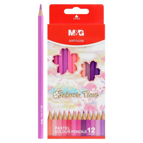 Pastelky šestihranné M&G Sakura - sada 12 jasných fialovo-purpurových barev