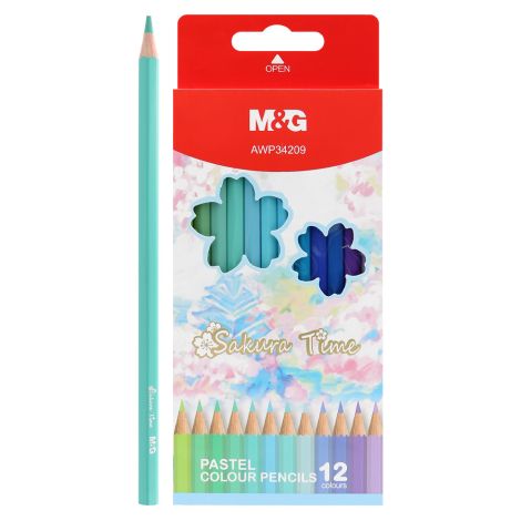 Pastelky šestihranné M&G Sakura - sada 12 jasných modro-zelených barev