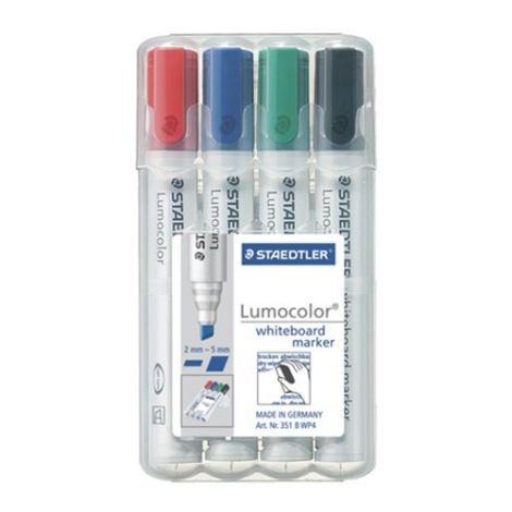 Popisovač na tabuli a flipchartovou tabuli, seříznutý hrot, STAEDTLER "Lumocolor 351 B" (4ks)