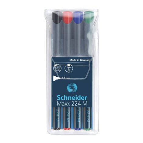 Permanentní popisovač, OHP, 1 mm, SCHNEIDER "Maxx 224 M", 4 různé barvy