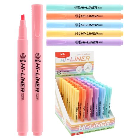 Zvýrazňovač M&G Hi-Liner Pastel - 1 balení (mix 6 barev 48 ks)