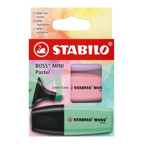 Zvýrazňovač - STABILO BOSS MINI Pastel - 3 ks sada - lila, pudrová růžová, mátově zelená