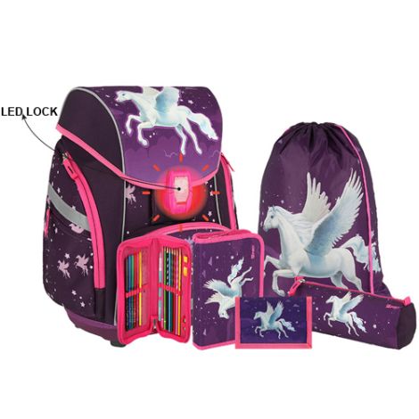 Školní batoh - 6-dílný set, PRO LIGHT PREMIUM 3D Horse, LED