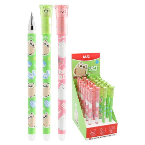 Roller gelový/gumovací M&G iErase Soft Animals - Sova (mix barev) - modrá náplň