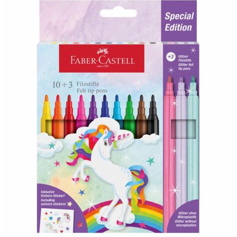 Popisovače Faber-Castell Castle set 10+3 Glitter barevné