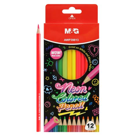 Pastelky trojhranné M&G - sada 12 neonových barev